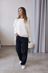 Beyaz Bisiklet Yaka Oversize Sweatshirt