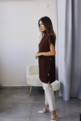 Acı Kahve Triko Detaylı Yarım Kol Tunik