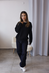 Siyah Bisiklet Yaka Oversize Sweatshirt