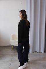 Siyah Bisiklet Yaka Oversize Sweatshirt