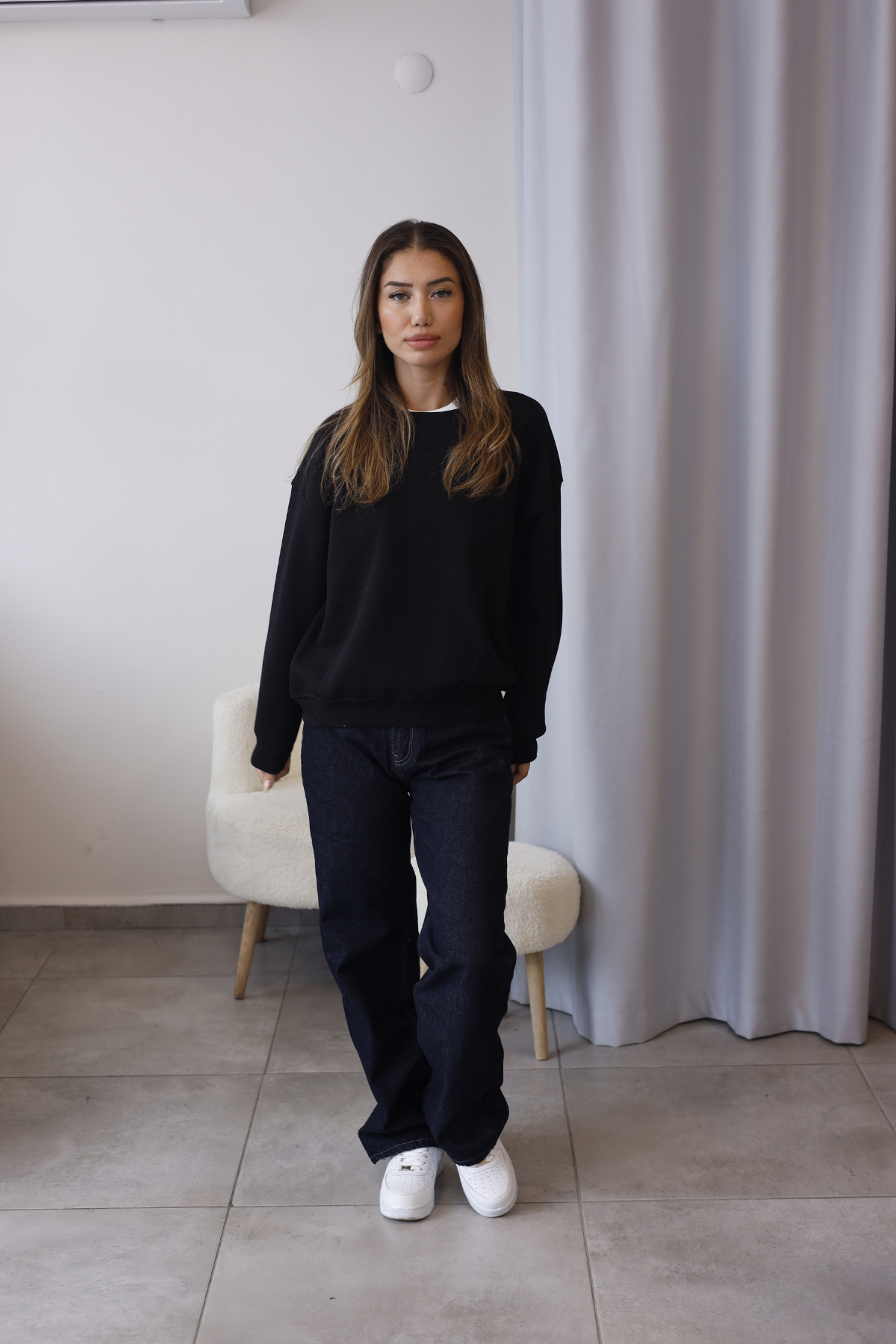 Siyah Bisiklet Yaka Oversize Sweatshirt