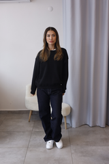 Siyah Bisiklet Yaka Oversize Sweatshirt
