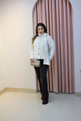 Taş Peluş Şal Yaka Kısa Kaban