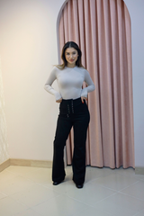 Siyah Bağcıklı İspanyol Paça Pantolon