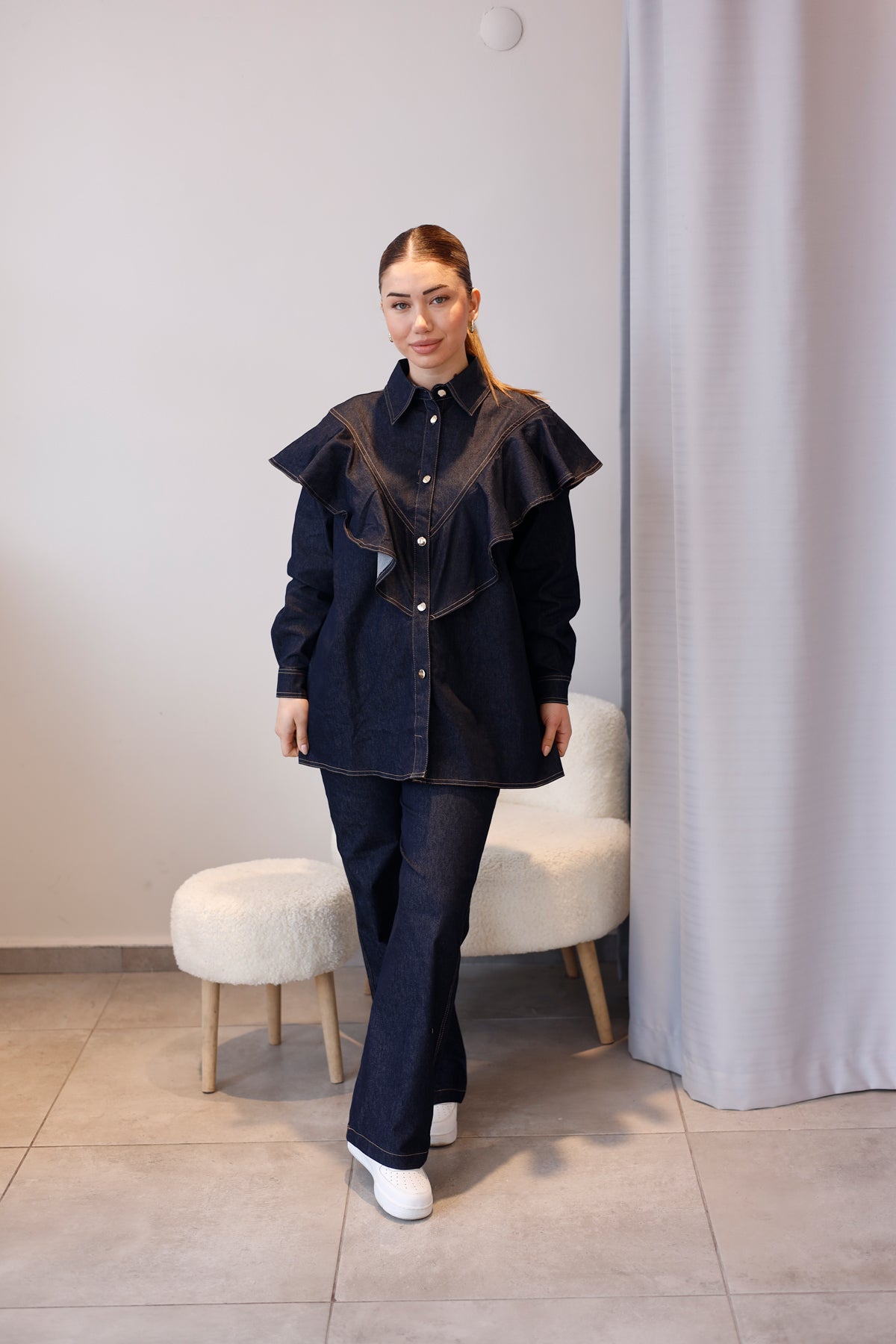 Volanlı Denim Takım