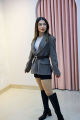 Kaz Ayağı Kemerli Kaşe Ceket