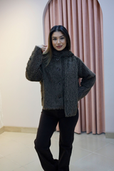 Kahverengi Peluş Şal Yaka Kısa Kaban