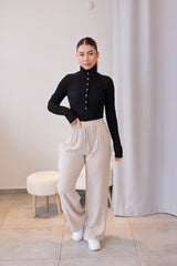 Bej Dökümlü Tensel Kumaş Pantolon