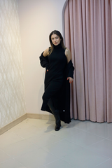 Siyah Triko Elbise Ve Uzun Hırka Takım