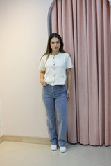 Yüksek Bel Taşlı Düz Paça Jean