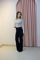 Siyah Bağcıklı İspanyol Paça Pantolon