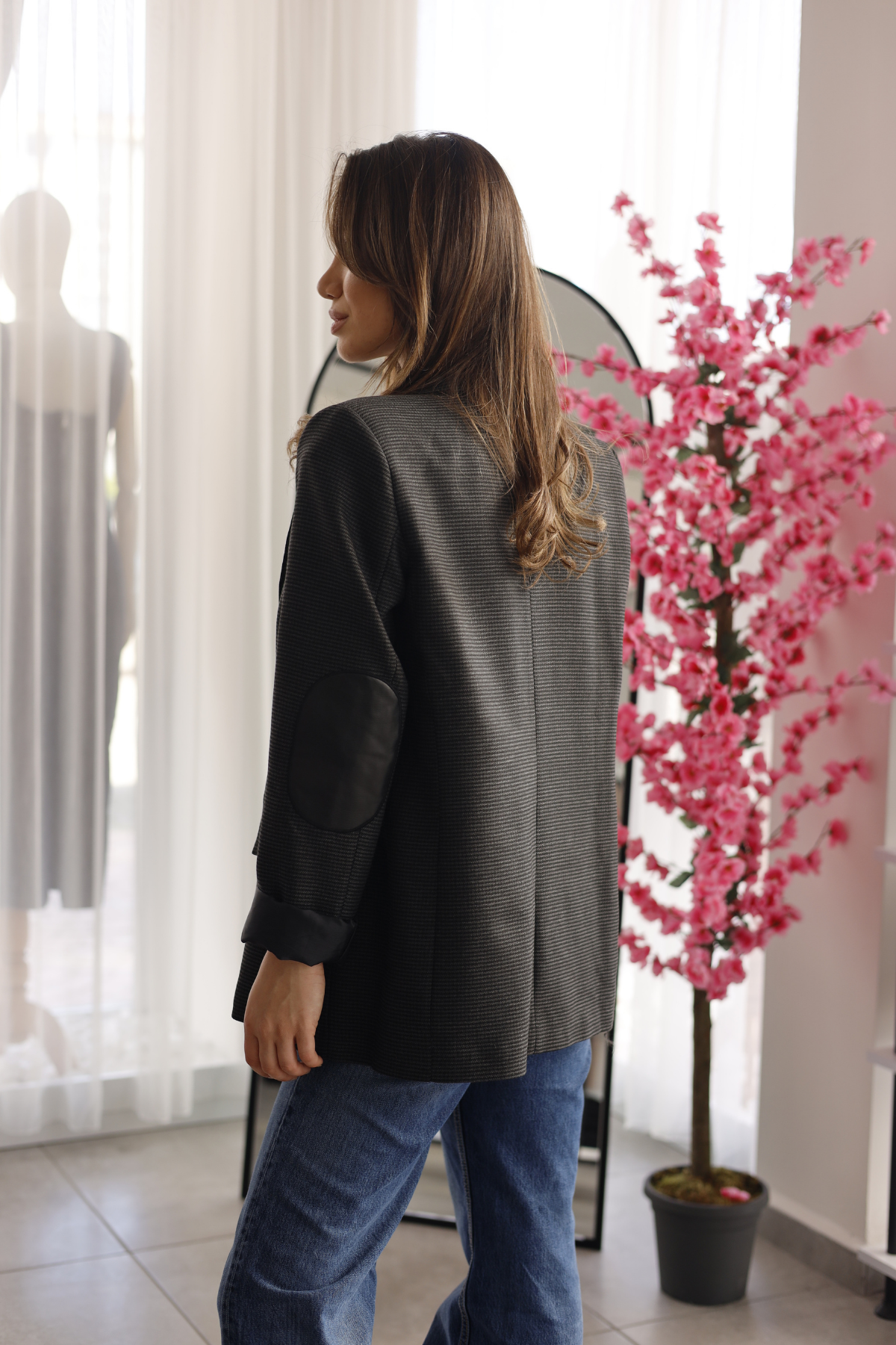 Antrasit Deri Garnili Oversize Ceket