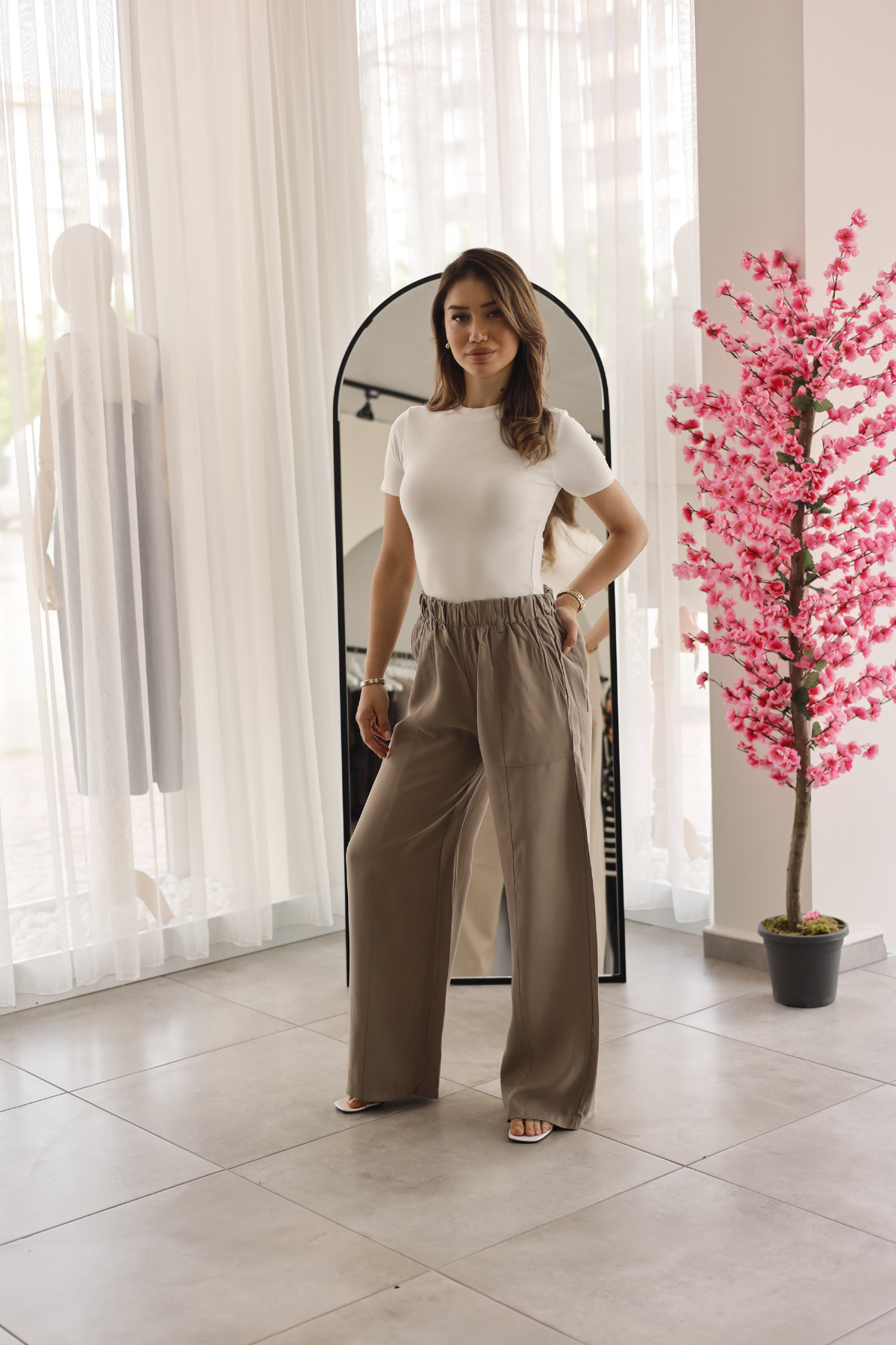 Bej Tencel Palazzo Pantolon