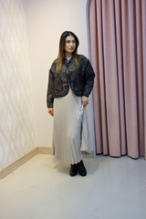 Krem Beli Lastikli Uzun Pileli Etek