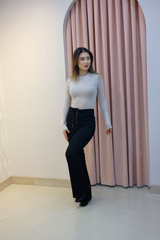 Siyah Bağcıklı İspanyol Paça Pantolon