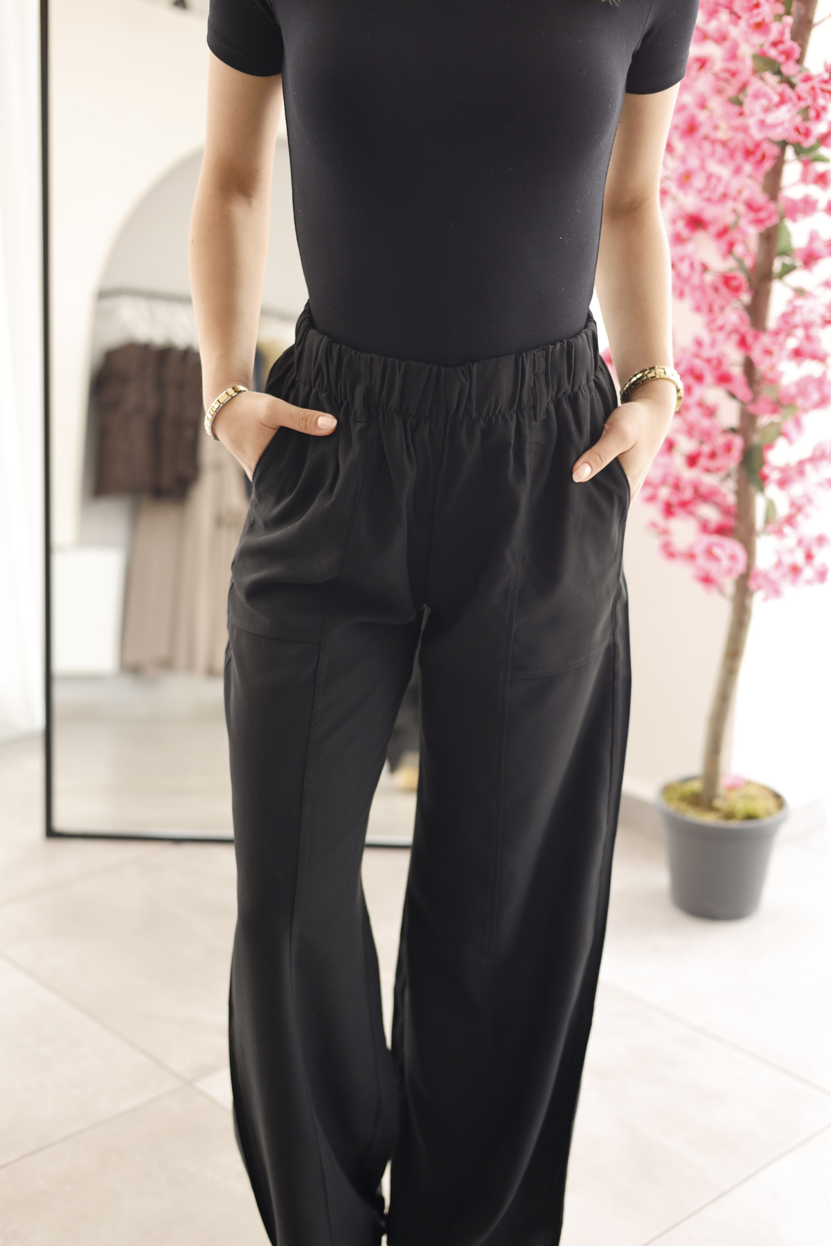 Siyah Tencel Palazzo Pantolon