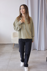Küf Yeşili Kapüşonlu Oversize Sweatshirt