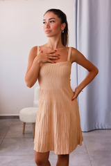 Camel Fitilli Triko Elbise