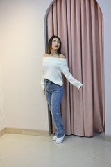 Desenli Taş İşlemeli Düz Paça Jean