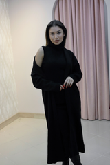 Siyah Triko Elbise Ve Uzun Hırka Takım