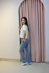 Yüksek Bel Taşlı Düz Paça Jean