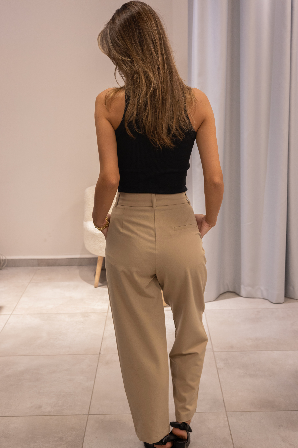 Camel Renk Yüksek Bel Pensli Pantolon