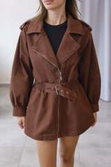 Kahverengi Kemerli Oversize Ceket