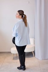 Mavi Büyük Düğmeli Oversize Gömlek
