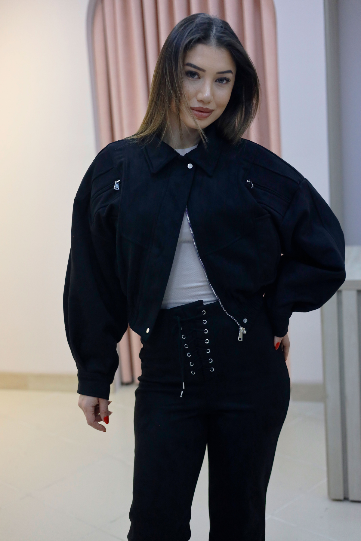 Siyah Süet Oversize Ceket