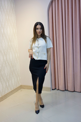 Siyah Önden Yırtmaçlı Kalem Etek