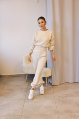 Ekru Ribanalı Triko Takım