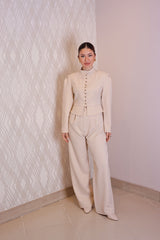 Ekru Düğme Detaylı Vintage Takım