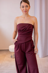 Bordo Straplez Pantolon Takım
