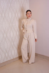 Ekru Düğme Detaylı Vintage Takım
