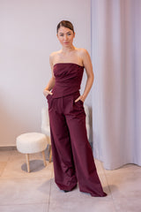 Bordo Straplez Pantolon Takım