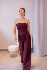 Bordo Straplez Pantolon Takım