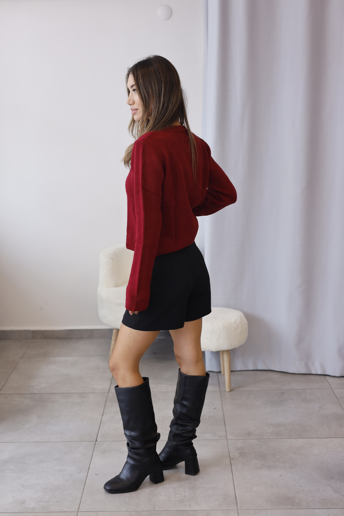 Bordo Düğmeli Triko Hırka