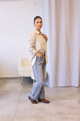 Bej Basic Düğmeli Gömlek