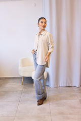 Bej Basic Düğmeli Gömlek