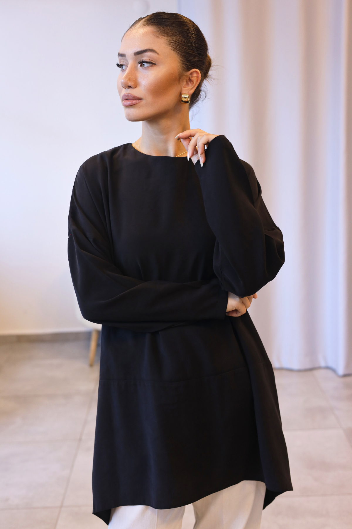 Siyah Oversize Asimetrik Tunik