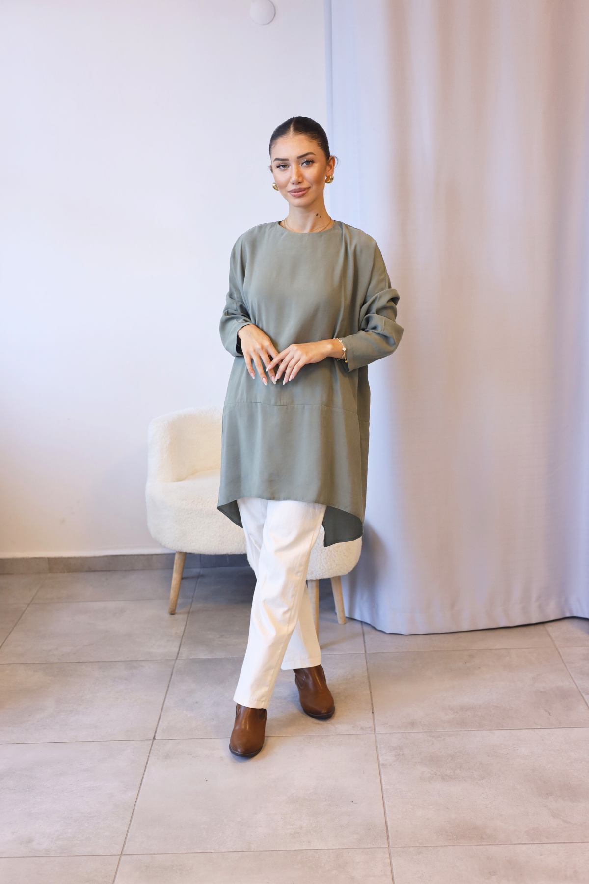 Haki Oversize Asimetrik Tunik