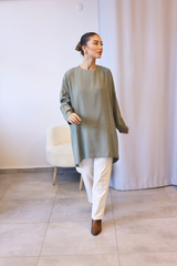Haki Oversize Asimetrik Tunik