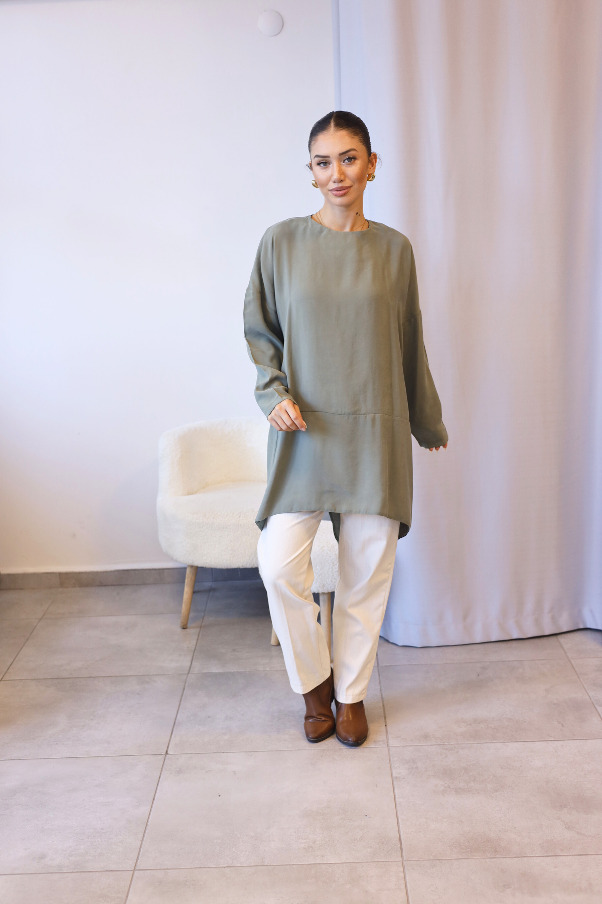 Haki Oversize Asimetrik Tunik