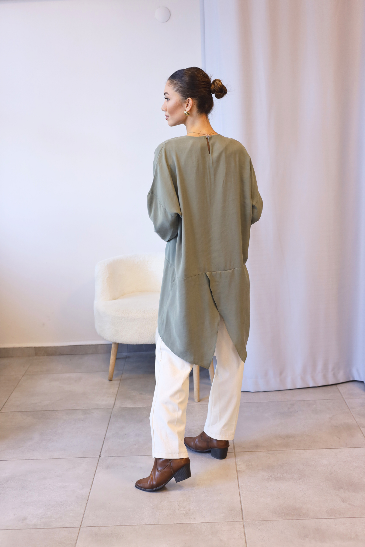 Haki Oversize Asimetrik Tunik