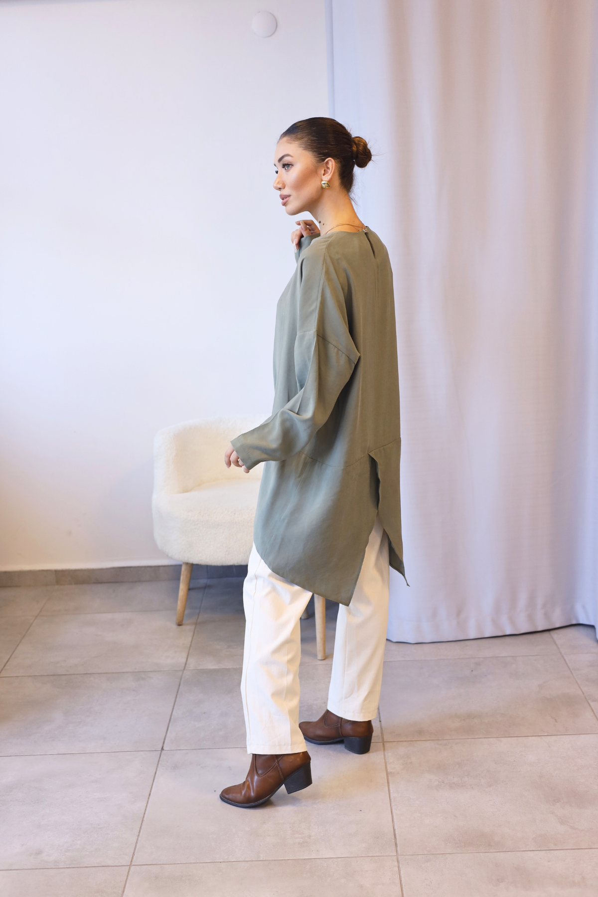 Haki Oversize Asimetrik Tunik