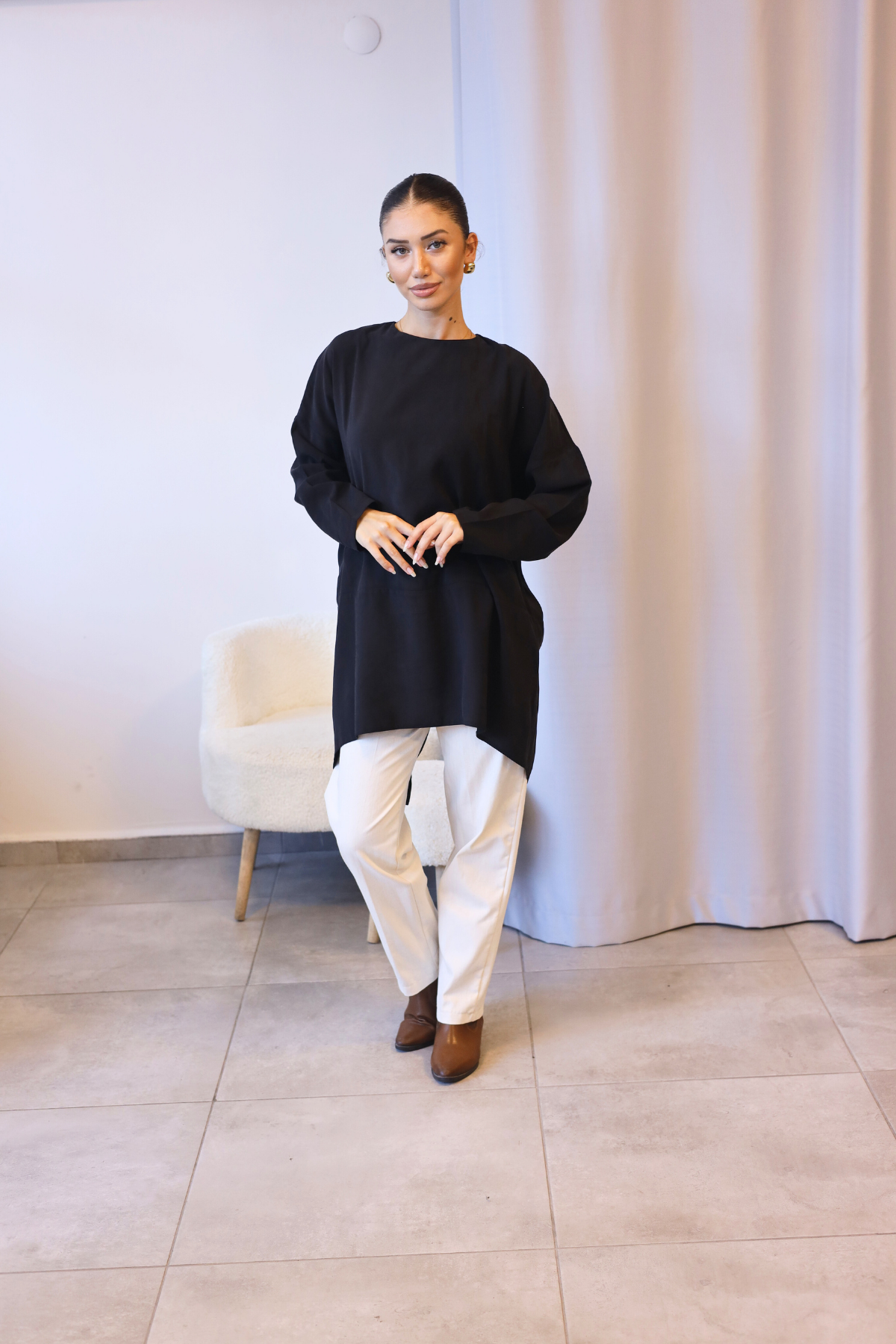 Siyah Oversize Asimetrik Tunik