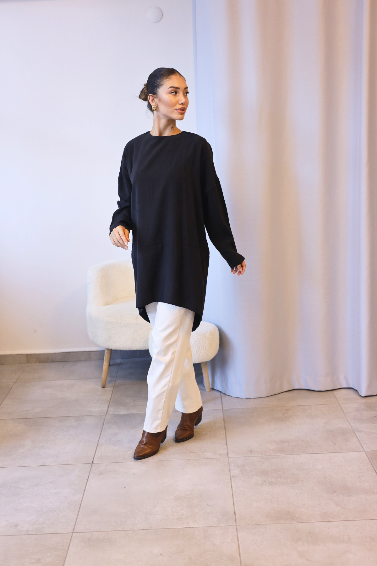 Siyah Oversize Asimetrik Tunik
